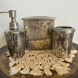 3 Piece Stainless Steel & Glass Tissue Box Cover, Soap Dispenser & Toothbrush Holder Made in India