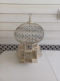 Victorian White Wood & Wire Dome Bird Cage