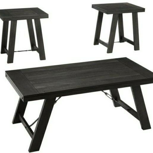 🚛 Free Delivery 🚚Same Day Delivery ❤️39 DOWN ❤️Noorbrook Black/Pewter Table (Set of 3)