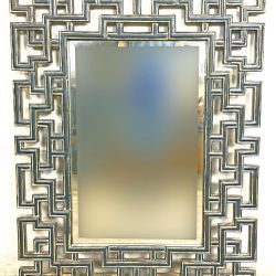 THE BOMBAY COMPANY Greek Key/ Criss Cross Beveled Wall Mirror. Antiqued Paint Finish 45”x35” (Good condition)