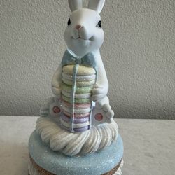 Easter Bunny Figurine Holding Macarons