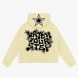 Watch Your Step Graphic Cream Zip-Up Hoodie Size XS
