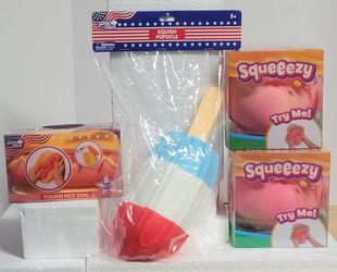 Sunny Days Squish Popsicle, Hot Dog & Squeeezy Peach Toys $15 Each