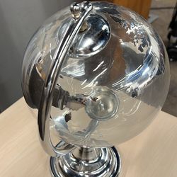 Clear Glass 13” World Globe on Chrome Stand Silver Mirror Continent 15203 Midway rd Addison tx