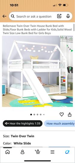 White twin bunk bed with slide