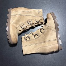 Sorel Joan Wedge boots leather tan booties winter lace up platform chunky size 7