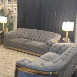Velvet Gray Couch Set Of Two