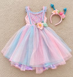 Girls 4T Pastel Rainbow Tulle Party Dress with Headband