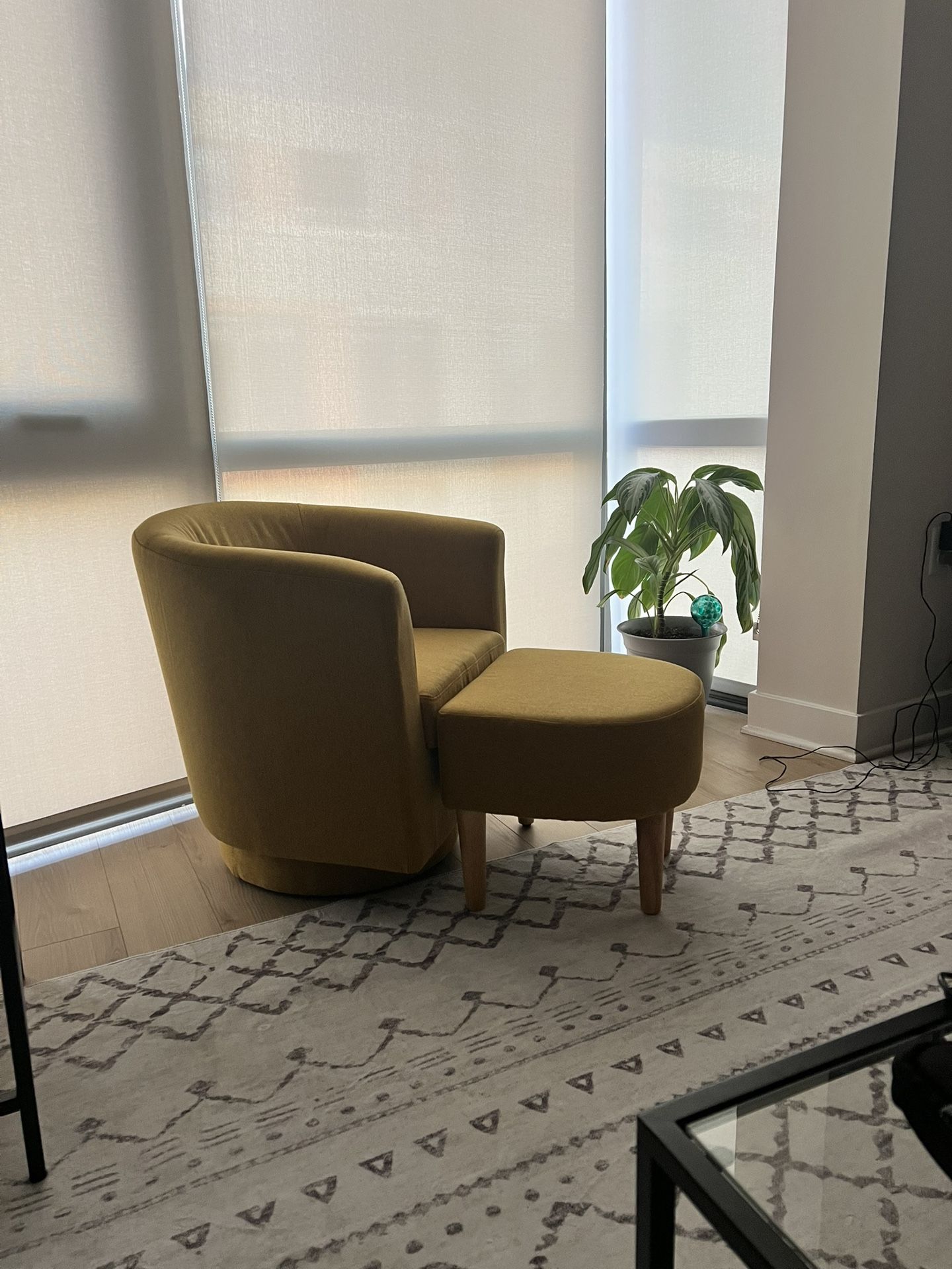 Gold Swivel Chair w/ Foot Stool