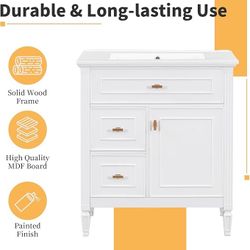 30" Bathroom Vanity with Sink, Bathroom Vanities 30 in with Sink, 30 Inch Vanity with Top, 30 Bathroom Vanity with Sink Top Combo, 1 Flip Drawer, 2 Dr