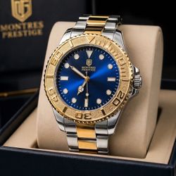 Montres Prestige two-tone watch blue dial