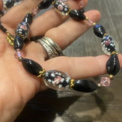 Vintage Murano Venetian glass wedding cake beaded necklace