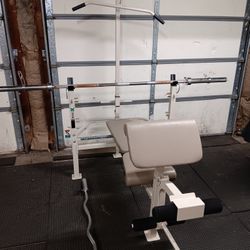 Weight Bench With Bar And Curl Bar 