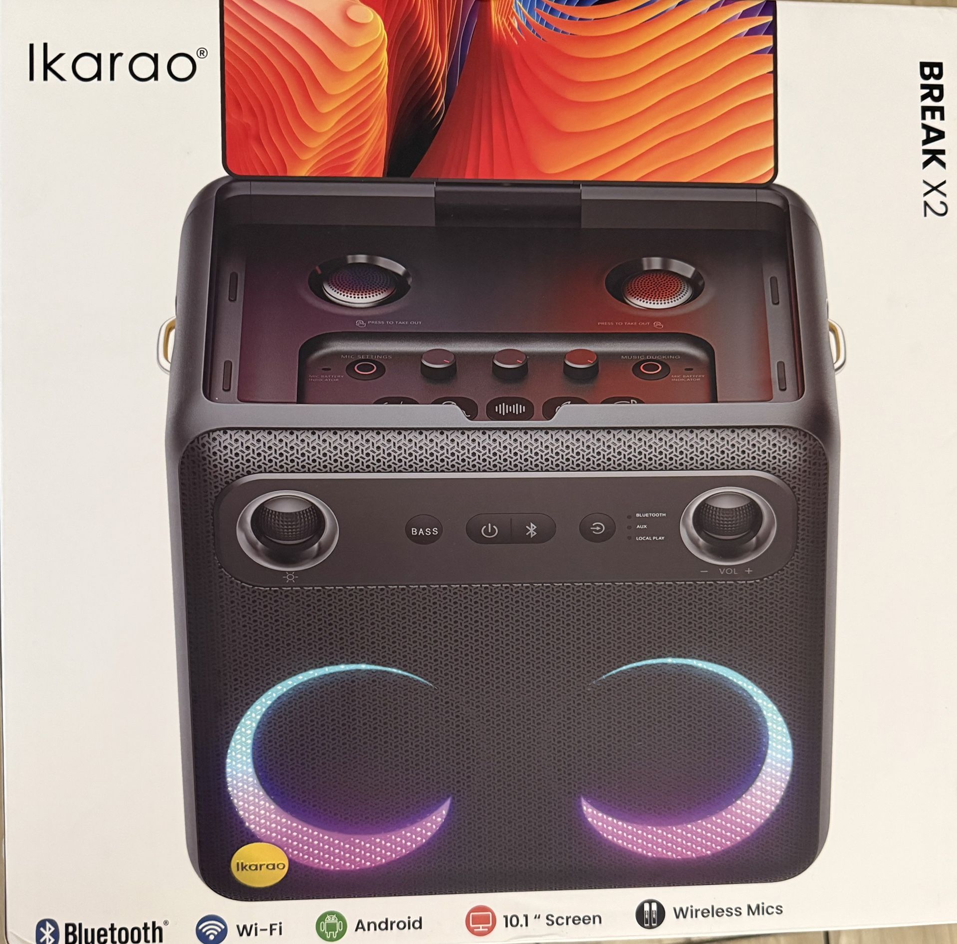 Ikarao Smart Karaoke Speaker Machine w/ Tablet & 2 Wireless Mics
