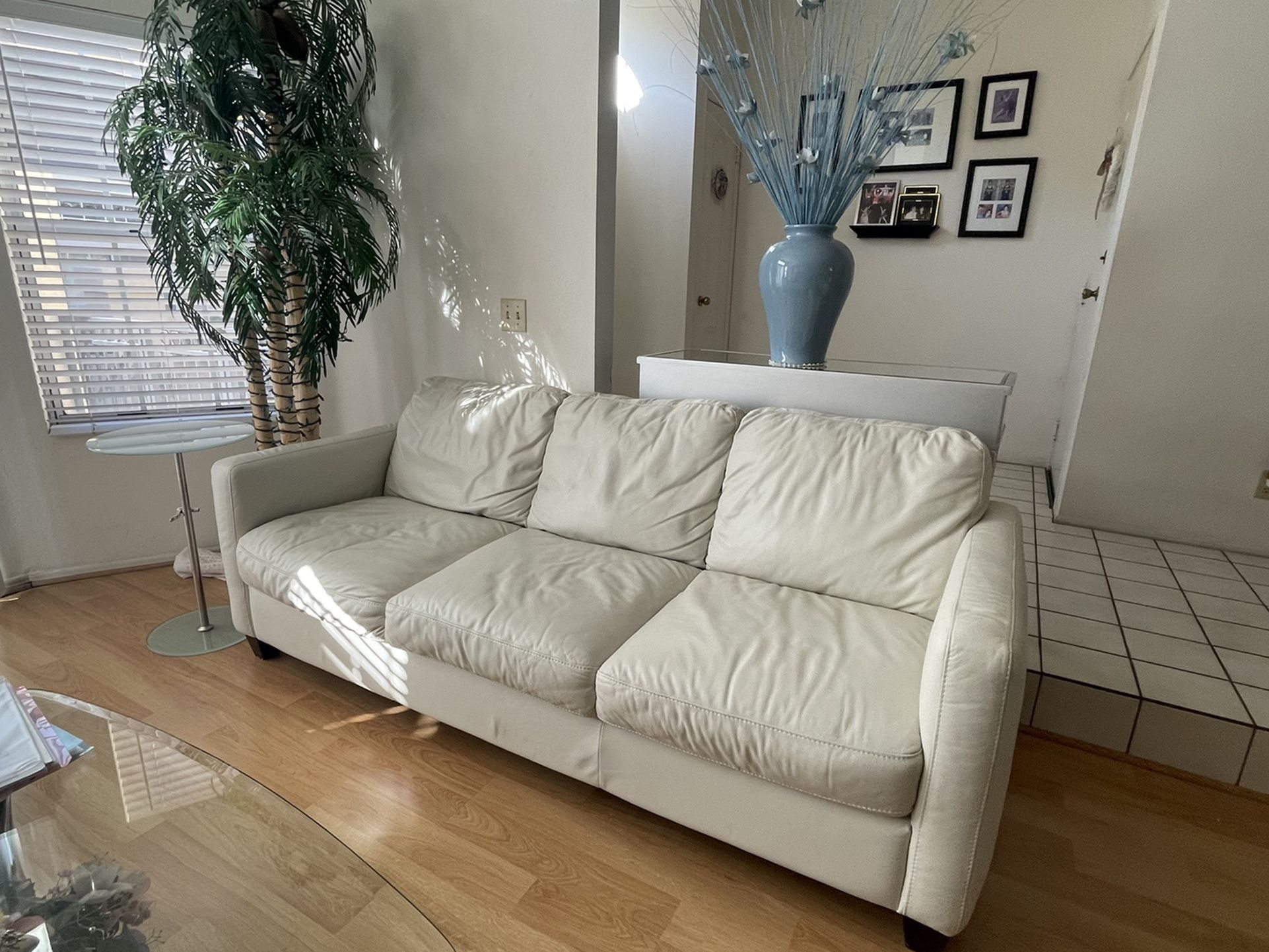 Sleek White Leather Couch