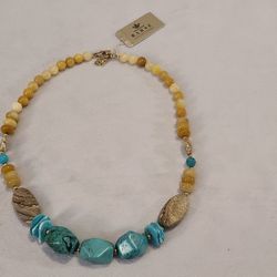 Barse Genuine Stones Polished Turquoise Quartz & Other Stones Necklace 22" NEW