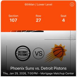 Suns  Vs Pistons 1/29 7:00pm