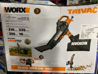 Worx TRIVAC 210 MPH at 350 CFM 12 Amps Corded Electric Leaf Blower, Lightweight, Ergonomic   $50  New