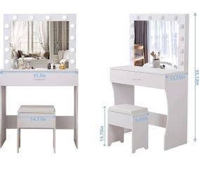 White Vanity Desk with Lighted Mirror
