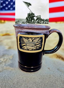 2024 Iron Bean Coffee Co. 2024 "IRON AF" Red/White/Blue (Deneen Pottery) 16 oz Commuter Mug....Signed