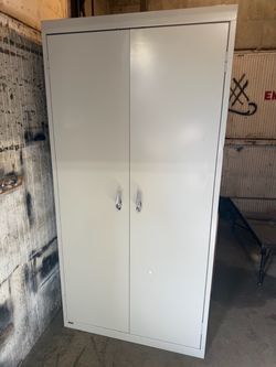 Gently Used Metal Storage Cabinet Two-Door Light Gray