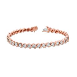 Diamond Tennis Bracelet In Sterling Silver With 14k Rose Gold Plate