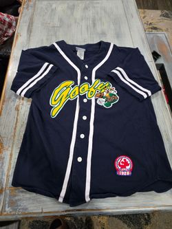 Vintage Goofy Walt Disney World Baseball Jersey Size SMALL Blue Embroidered 90s