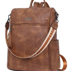 CLUCI Women's Fashion Backpack PU Leather Purse With 14-Inch Laptop BROWN NEW