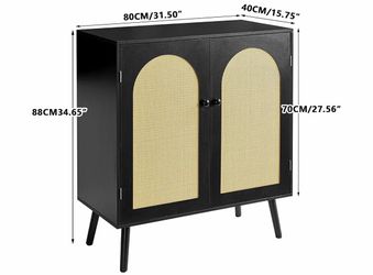 Black and Rattan Accent Cabinet