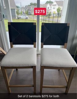 Set of 2 Bar Stools with Woven Back