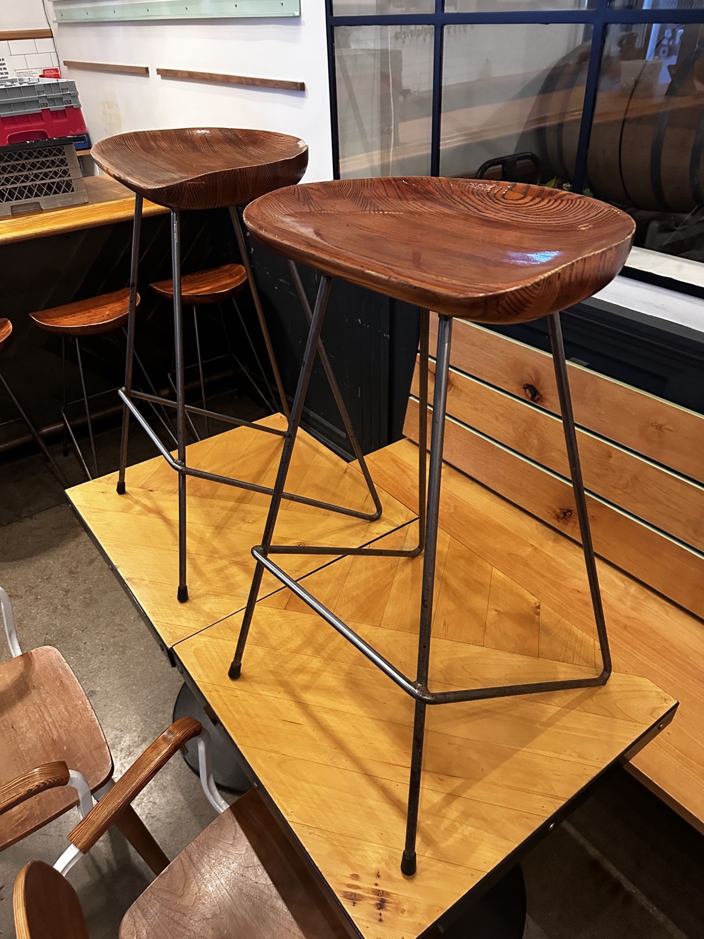 Wooden Industrial Bar Stools.