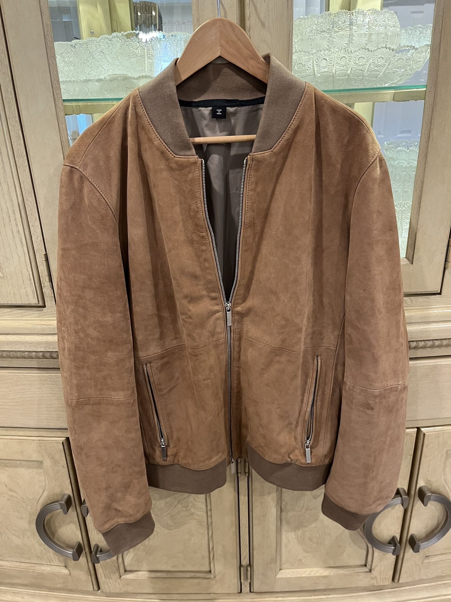 Beige Leather Suede Hugo Boss Jacket