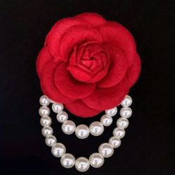 Brand New Elegant Camellia with Faux Pearls Decor  Brooch Pin
