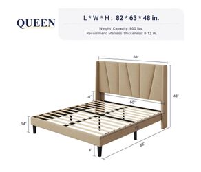 Axel · Allewie Queen Size Platform Bed Frame with Geometric Wingback Headboard