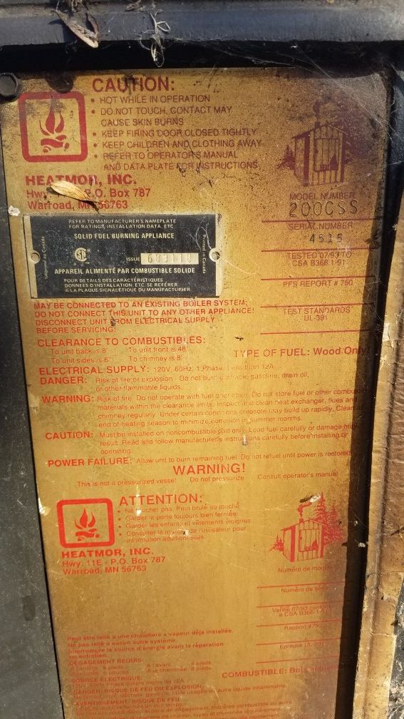 Heatmor 200css Wood Boiler for Sale in Marenisco, MI - OfferUp