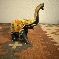 Vintage Colorful Folk Art Carved Wood Elephant Figurine Hand Painted