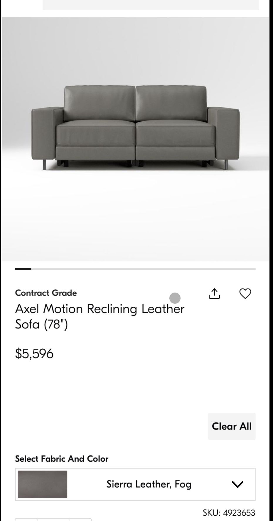 High End Modern West Elm Axel Motion Reclining Real Leather Sofa (78 inches)- Retails for $5500+- Taking Offers