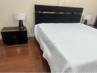 CARTIER - EASTERN KING MODERN BLACK + ROSE GOLD BED + NIGHTSTANDS And Chest