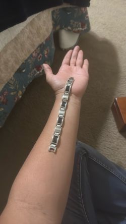 Mens stainless steel black and silver bracelet