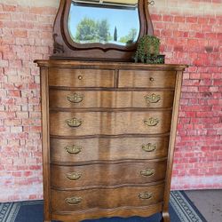 Antique Tall Dresser Solid Wood With Removable Mirror 