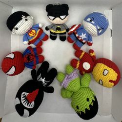 Homemade Crotchet Superheroes Yarn Amiguri Keychains