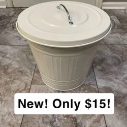 REDUCED! NEW White Metal Trash Can (4 gallon)