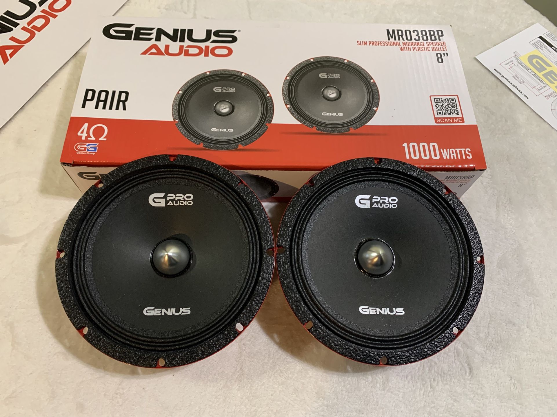 New Pair 8” Genius Audio Slim Bullet Midrange Speakers Sold In Pairs $100 Per Pair
