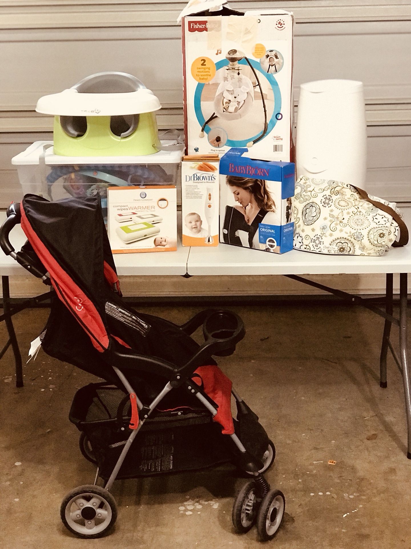 I’m Having a Baby! Kit Set. Wipe warmer, Stroller, swing chair, Playmat, booster seat, Baby Carrier, Diaper Pale, Food Processor, Diaper Bag