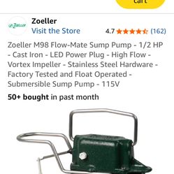 Sump Pump Zoeller 1/2 HP Brand New In Box