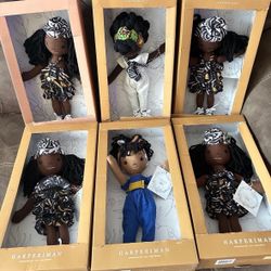 New Lot of 6 Harperiman handmade linen dolls  Some wear to boxes