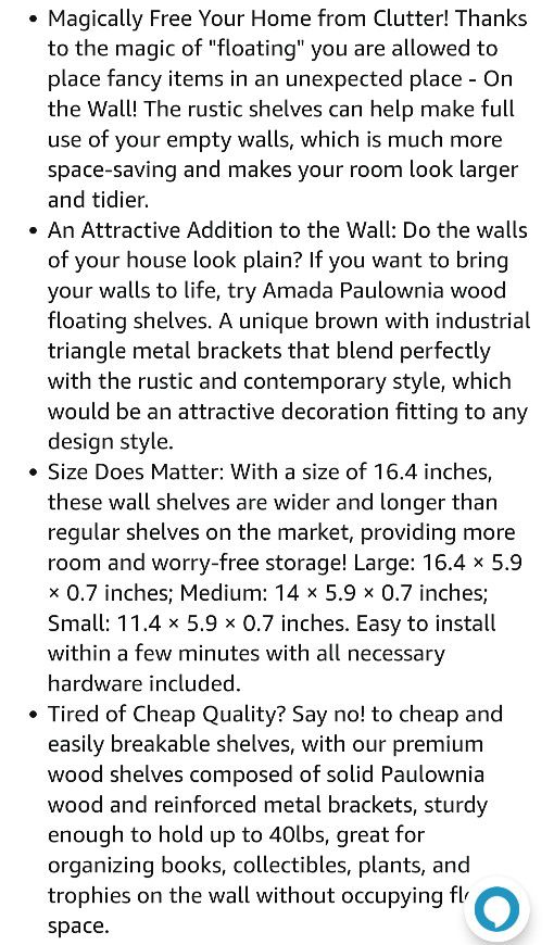 Amada Floating Shelves Grey, Sizes 16.4, 14, And 11.5