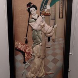 Vintage 3D Japanese Hand Made Silk Art Picture