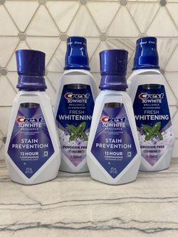 Crest 3D White mouthwash Two big bottles are 1L Fresh Whitening and Peroxide Free, Vibrant Mint flavor OR Stain Prevention 16 oz NEW