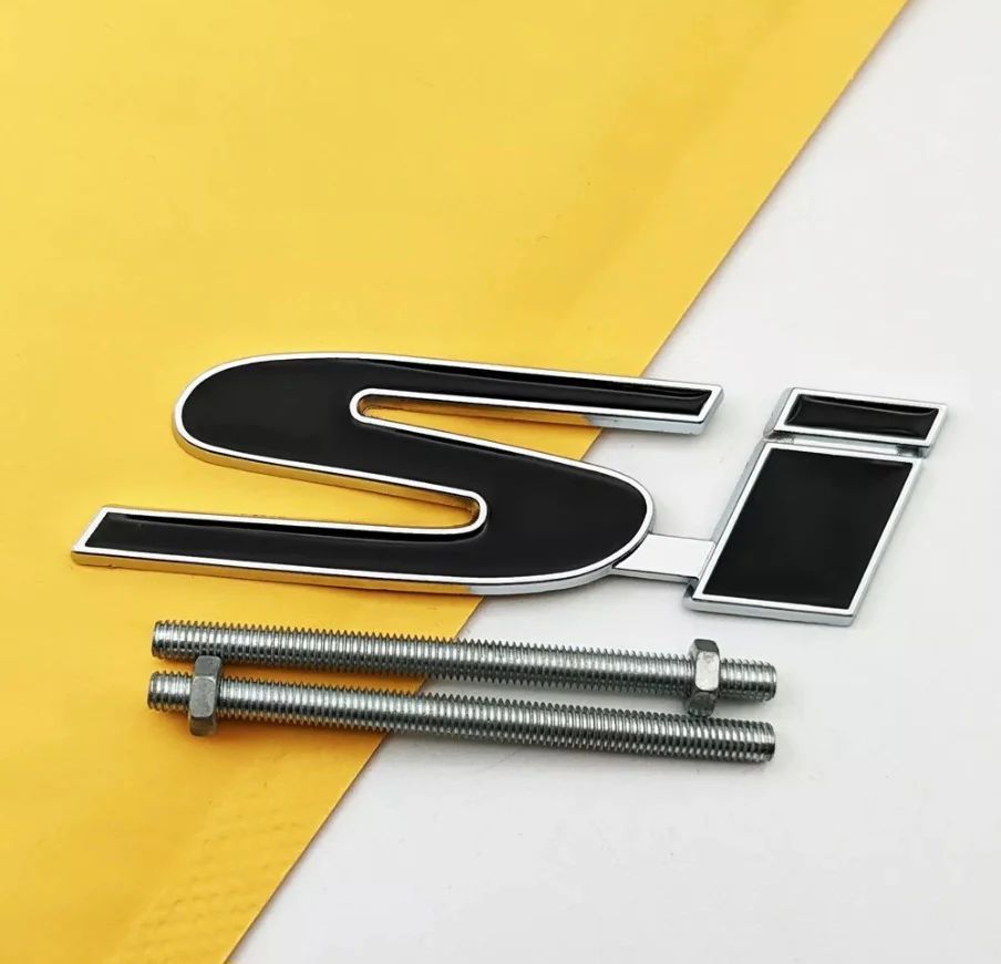 Brand New 3D Chrome Black Metal Honda Civic Si Logo Front Grille Emblem Black